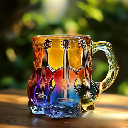 Novelty Guitar Art Mug - Vibrant Electric Guitar Design, High-Quality Glass Coffee Cup for Music Lovers, Durable Home & Office Decor, Perfect Gift for Musicians & Guitar Enthusiasts, Guitar Accessories, Musical Decor, Artisti