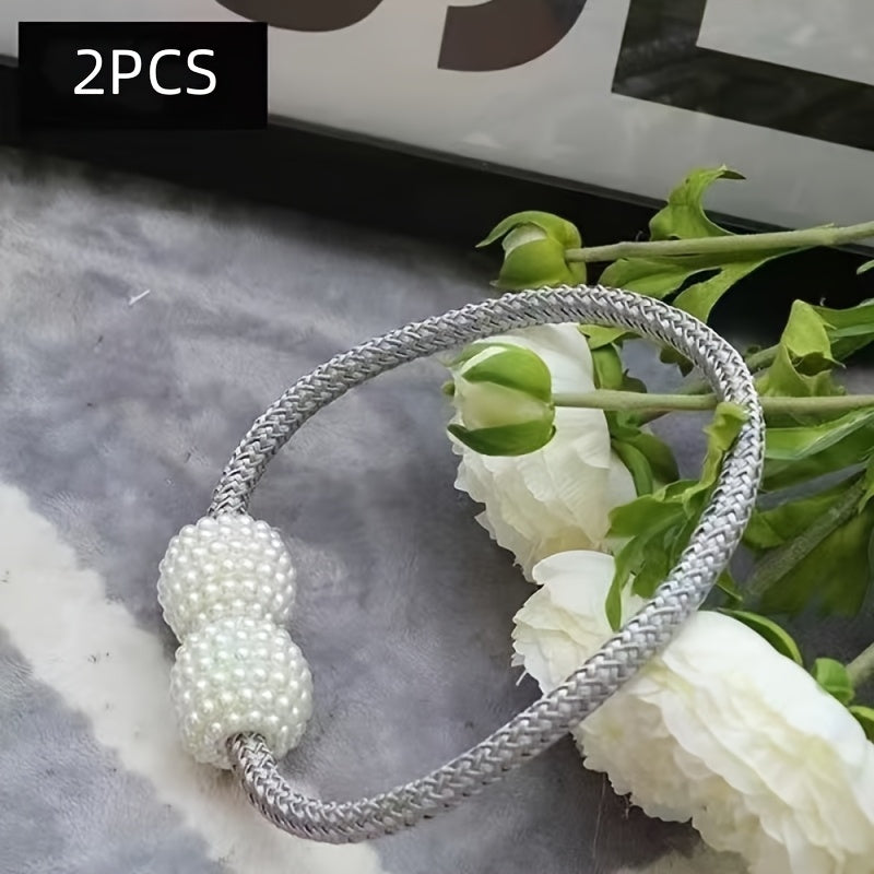 2pcs Large Modern Magnetic Curtain Tiebacks - Elegant Pearl Design, Easy-to-Use, Stylish Window Treatment Holdbacks for Home Decor, Curtains for Living Room