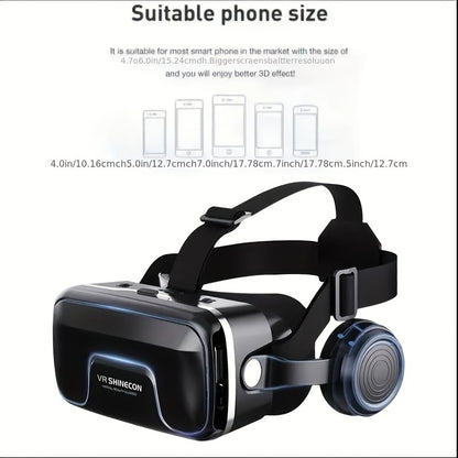 Portable VR Movie Game Glasses - HD Cinema Headset with Adjustable Strap, Smartphone Compatible, No Battery/Charging Required, Stylish Curved Design with Black Body - Ideal Gift for Immersive Home Entertainment, Suitable for