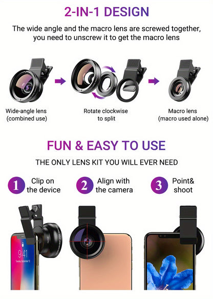 Boost Your Smartphone Photography with APEXEL's 0.45x HD 37MM Wide Angle Lens & 12.5x Super Macro Lens Kit!