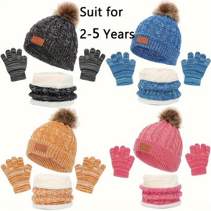 Conjunto de 3 peças para o inverno infantil: cachecol de veludo quente, gorro e luvas de malha para bebé dos 2 aos 8 anos.