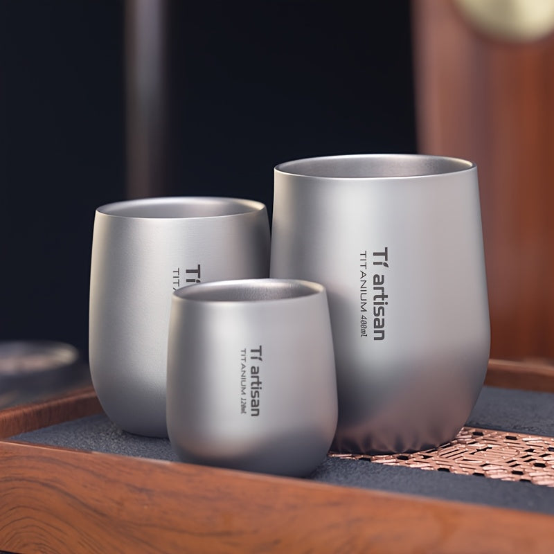 Caneca Tiartisan em titânio para exterior, 255ml/400ml, com parede dupla, ideal para chá e café, perfeita para campismo e piqueniques. Leve e portátil.