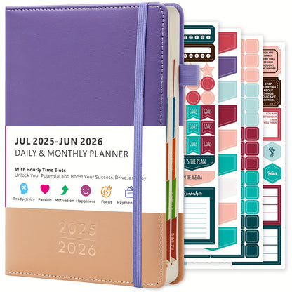 2025-2026 Academic Planner with 12-Month Labels - Daily & Monthly Time Management Organizer, Bookmark Section, Faux Leather Cover, 21.34cm x 14.48cm Back-to-School Planner for Adults, Academic Planner Notebook, Organized Layo