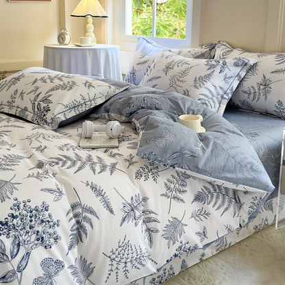 100% Light Beige-Friendly Comfort 13372 Density Quilt Cover Set Blue Feather, All-Season, Zipper Closure, Machine Washable, Twill Weave, Printing, Not Included, for Bedroom, Guest Room, Bedroom Comfort|Modern Bedroom Decor|Zi