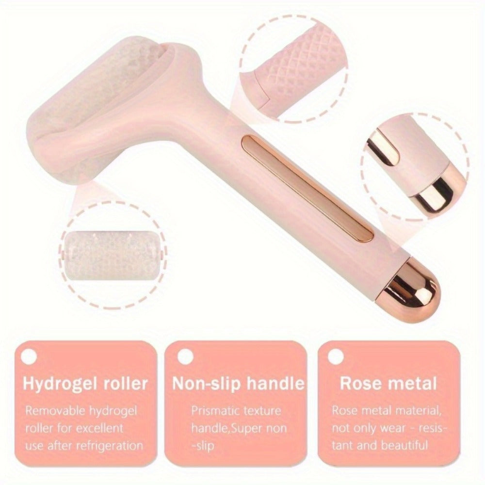 1pc Pink Portable Ice Roller for Skin Care & Lifting - Ergonomic Hand-Held Massager with Golden Textured Grip, Firming And Cleansing, No Battery Operation Required - Perfect for Anti-Aging And Smooth Skin