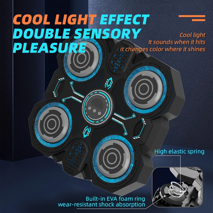 Interactive Boxing Exercise Toy with 4 Targets, Upgraded Edition with Cool LED Lights & Dynamic Music, Includes Punching Gloves, Adjustable Speed, Wall-Mountable, Ideal for Indoor Workout & Family Fun, Battery Operated (AA No