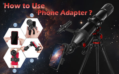 Telescópio refrator profissional com ampliação de 450x, abertura de 90 mm, revestimento completo de 900 mm, alta transmitância, montagem AZ e suporte para telemóvel para observação da lua, pássaros e estrelas - Presente ideal para o Natal e aniversários.