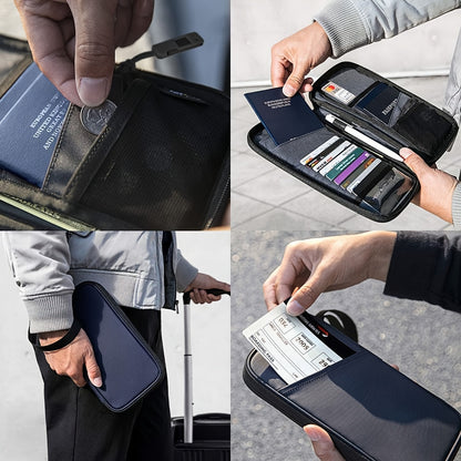 1pc Family Passport Holder With A Sim Card Slot And Eject Pin, RFID Blocking Passport Wallet, Waterproof Ticket Document Organizer Bag With Chain Strap, Up To 6 Passports 9 Credit Cards