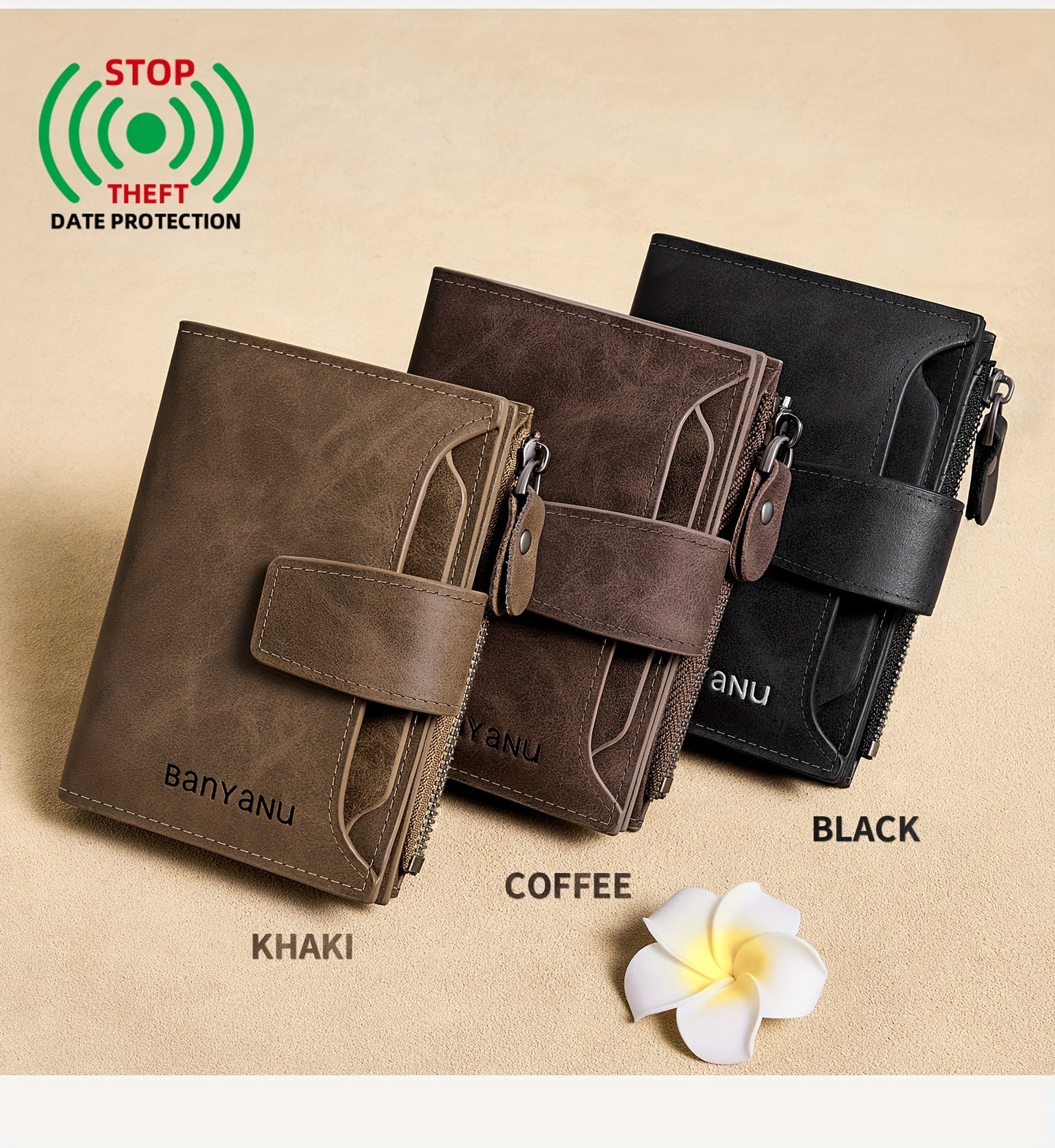 BANYANU Vintage Genuine Leather Wallet for Men - RFID Blocking, 17 Card Slots, Zippered Coin Pocket & Independent Card Holder, Brown, Perfect Father'S Day Gift, Secure Card Storage | Vintage Wallet | Durable Zipper Closure, B