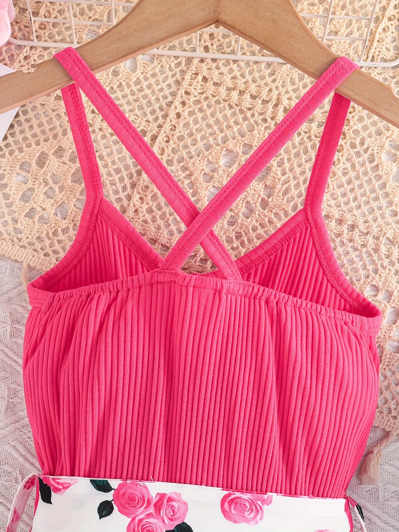 Girls' Summer Casual Floral Print Off-Shoulder Jumpsuit with Adjustable Waist Belt - Lightweight Breathable Shorts for Outdoor Play & Daily Wear, Blue & White Flower Design, Perfect for Weekend Outings, Cute Outfits for Girls