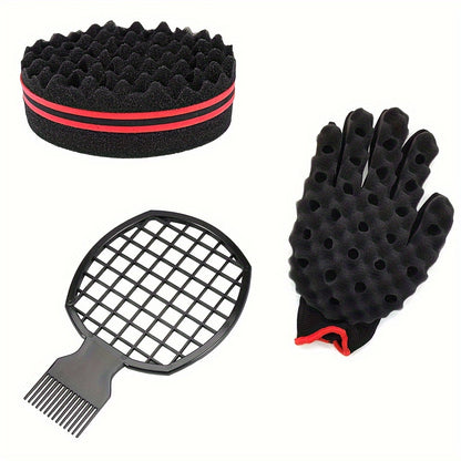 Afro Twist Hair Comb Twist Wave Barber Tool Twist Brush Curl Comb Twist Hair Sponge Twist Wave Curl Brush Comb Twist Hair Coils Comb for Natural Hair Perm comb set, sponge shaped comb, steel needle insertion comb, curling glo