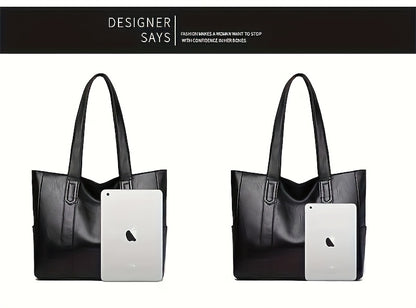 1pc Elegant Women's Shoulder Tote Bag - Large Capacity Durable PU with Zipper Closure, Double Handles & Polyester Lining, Deep Brown/Black - Perfect for Work,, Travel - Ideal Gift for Students & Professionals, Work Handbag, S