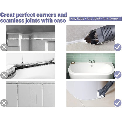 GOXAWEE 5-in-1 Silicone Caulking Tools, Sealant Finishing Tool Grout Remove Scraper With Stainless Steel Head, Caulk Remover Glass Glue Angle Scraper Including 5pcs Reuse And Replace Silicone Pads For Bathroom, Floor, Sink Jo