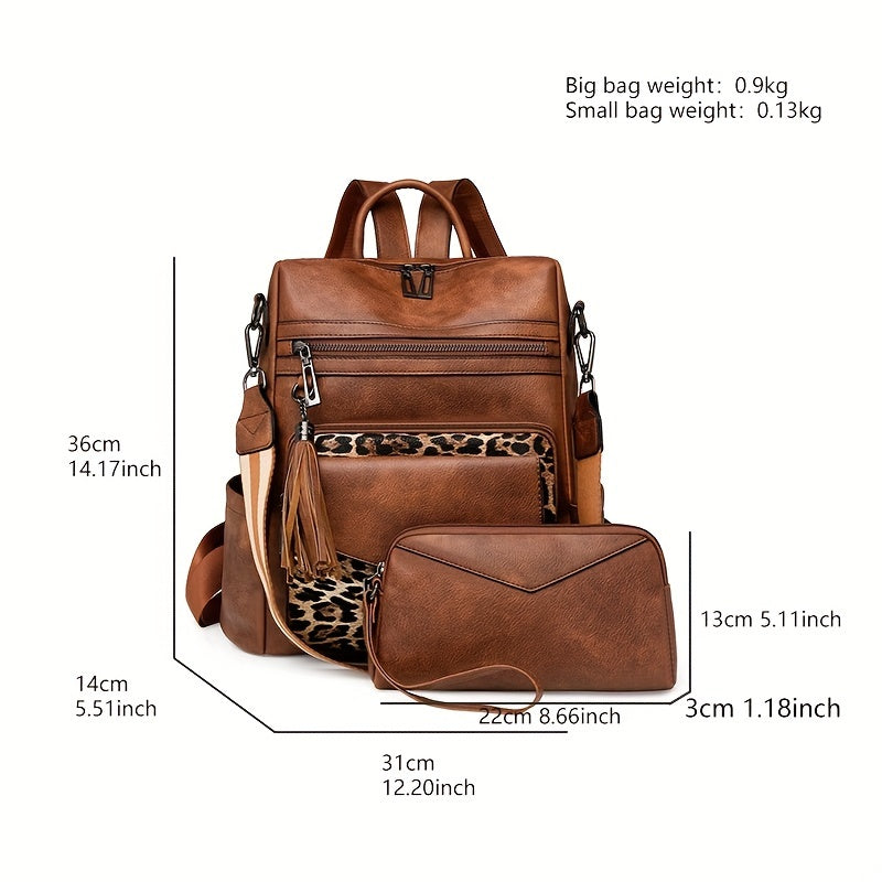 2024 Winter New European and American Retro Fashion Women's Shoulder Bag Large Capacity Double Color Tassel Backpack