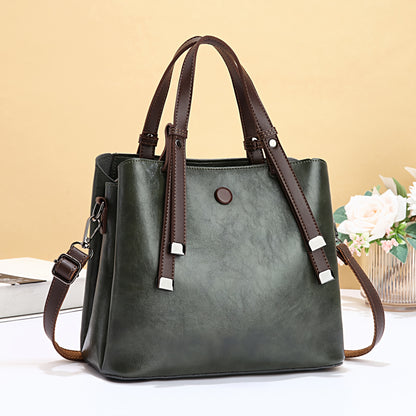 Women's Vintage Handbag with Detachable Crossbody Strap - Large Capacity Tote & Shoulder Bag, Golden-Tone Hardware, Zipper Closure, Lining, Golden-Tone Hardware - Elegant Brown/Beige/Coffee/Red/Black, Versatile for Work, Trav
