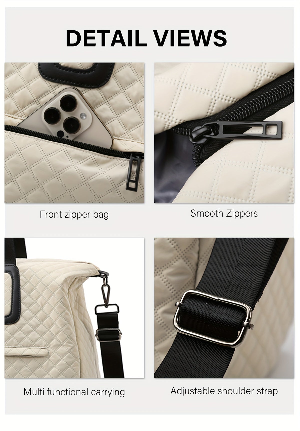 WEIXIER Spacious Multi-Pocket Travel Tote - Durable, Lightweight Women's Handbag for Weekend Getaways & Daily Use - Available in Coffee, White, Black