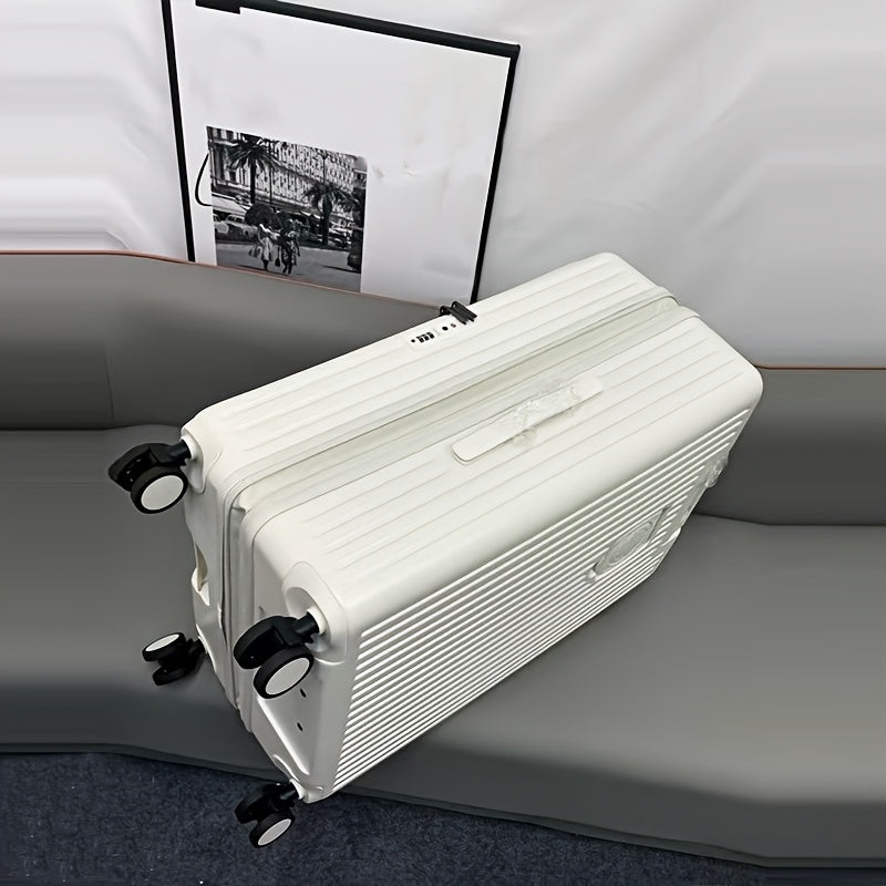 Hard Shell Spinner Luggage, Front Opening, Telescopic Handle, Durable ABS+PC Material, TSA Lock, Cup Holder, Shock Absorbing Wheels, Iron Pull Handle, No Electricity Required, No Print, for Travel