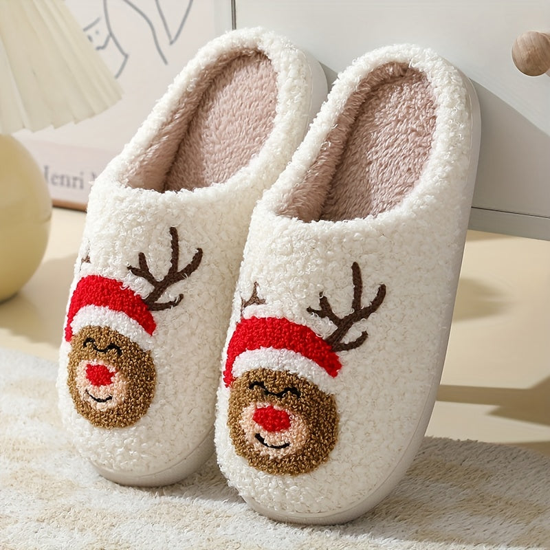 Christmas Tree Pattern Fuzzy Slippers, Winter Warm Closed Toe Flat Floor Shoes, Cozy Soft Sole Plush Home Slippers