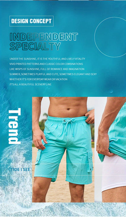 Men's Quick-Dry Swim Shorts with Adjustable Drawstring Waist & Pockets - Sporty Solid Black Beach Shorts for Swimming, Surfing, Water Sports - Machine Washable Regular Fit, Swimming Gear | Sleek Construction