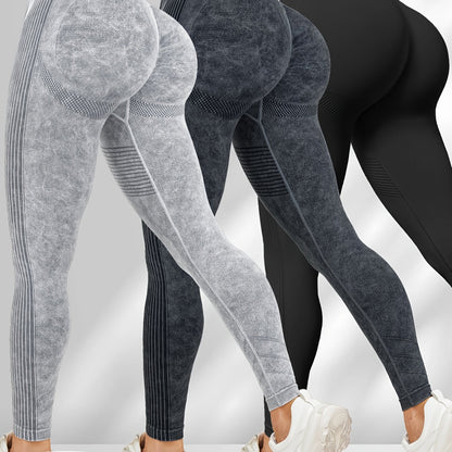 Women'S 3pcs High-Waisted Yoga Pants with Textured Surface, Stretchy & Comfortable - Beige, Black, Gray - Perfect for Fitness, Workouts & All-Season Wear, Workout Leggings | Minimalist Design | Stretchy Fabric