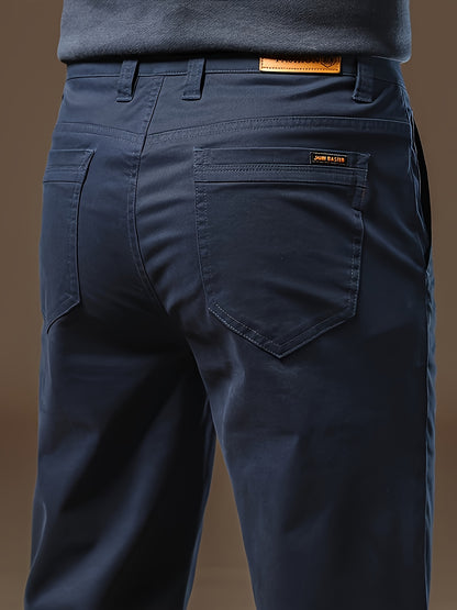 Men's Solid Navy Blue Straight-Leg Dress Pants - All-Season Full-Length Formal & Business Casual Trousers with Zipper Closure, Machine Washable, Durable Comfort Fit for Office, Semi-Formal & Casual Attire - Versatile Solid Co