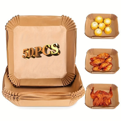 10/50/100pcs, Disposable Air Fryer Liners (16.0cm), Square Paper Air Fryer Liner Pots, Paper Basket Bowls, Baking Trays, Oven Accessories, Baking Tools, Kitchen Gadgets, Kitchen Accessories