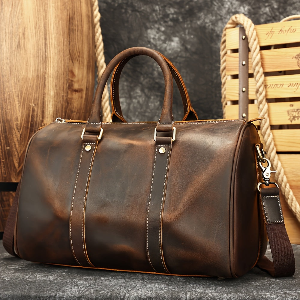NIUCUNZH Men's Vintage Genuine Genuine Leather Tote Bag - Adjustable Shoulder Strap, Multiple Compartments, Durable Head Layer Genuine Leather for Business Commuting & Travel (Light Brown/Dark Brown/Black), Office Accessory,