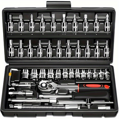 150/46pcs Auto Mechanical Repair Tool Set, Multifunctional with Socket, Wrench and Ratchet Set, Durable Metal Structure Tool Box with Storage Box, No Electricity Required