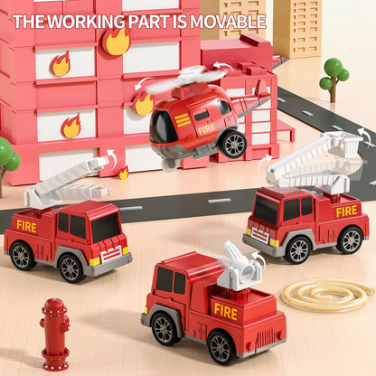 BABYHOME Toddler Fire Engine Toys, For Boys Girls - 5-In-1 Carrier Truck Transport Cars, Firefighter Vehicles For Kids, Christmas Birthday Gifts For Boys Girls