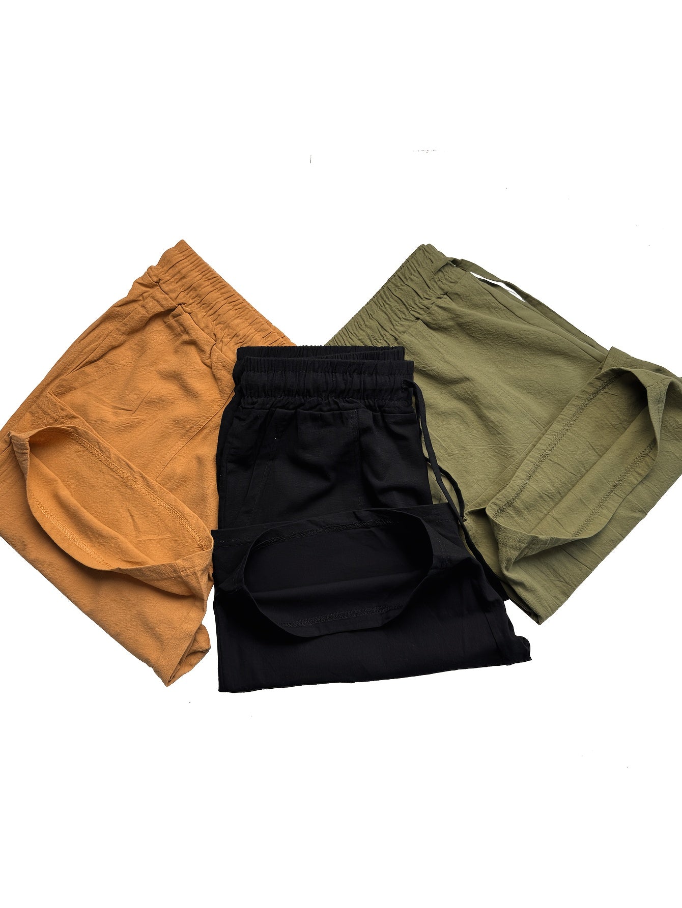 2pcs Men's Casual Shorts - Regular Fit with Pockets, Solid Color (Black & Beige), Breathable Fabric for Summer, Beach & Casual Attire, Warm Weather Clothing, Timeless Style, Lightweight Material, Summer Wardrobe