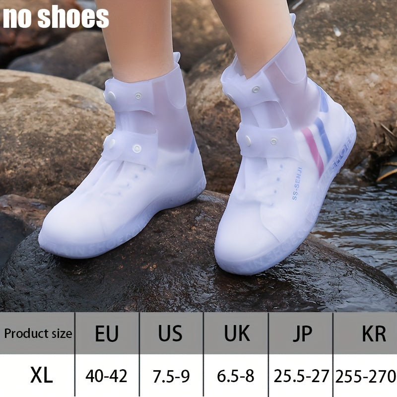 Waterproof Shoe Covers for Outdoor Work, Cycling, Skiing - Non-Slip, Durable, Soft Plastic with Adjustable Straps, White with Purple Accents, Ideal for Wet Conditions, Cycling Accessories, Sleek Design, Secure Fit Design, Wom