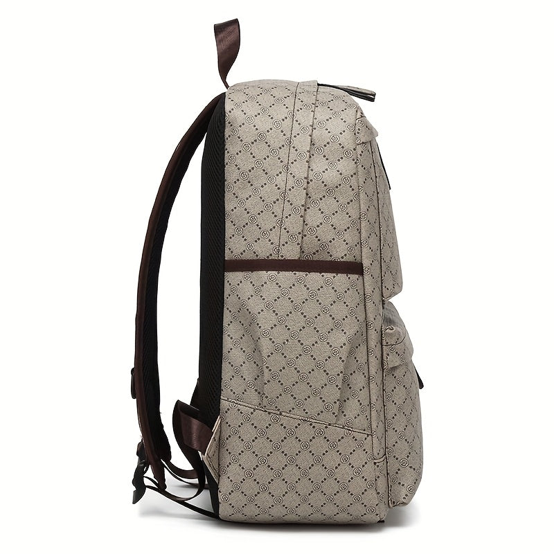 LUMG Men's Large Capacity 15.6-Inch Laptop Backpack with Multiple Compartments, Gray Geometric Design, Business & Travel Backpack for Work, School, or Father's Day Gift, Computer Backpack, Textured Finish