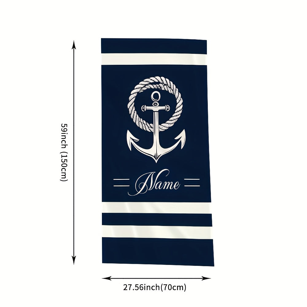 1pc Customizable Nautical Anchor Stripe Microfiber Beach Towel, Quick-Dry Soft Absorbent Knit Fabric, Machine Washable, Coastal Theme for Surfing Swimming Camping, 250gsm Polyester, Beach Essentials|Nautical Design|Quickdry M