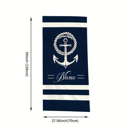 1pc Customizable Nautical Anchor Stripe Microfiber Beach Towel, Quick-Dry Soft Absorbent Knit Fabric, Machine Washable, Coastal Theme for Surfing Swimming Camping, 250gsm Polyester, Beach Essentials|Nautical Design|Quickdry M