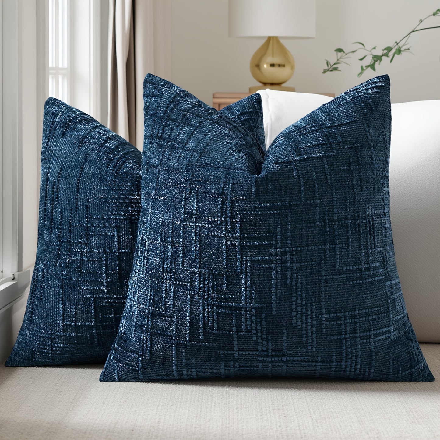 2pcs, Chenille Throw Pillow Covers Set of 2 Thick Textured Slubby Couch Pillow Covers Farmhouse Accent Modern Neutral Decorative Pillow Cases for Bed Sofa, Living Room, Machine Washable