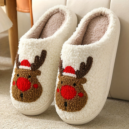 Christmas Tree Pattern Fuzzy Slippers, Winter Warm Closed Toe Flat Floor Shoes, Cozy Soft Sole Plush Home Slippers