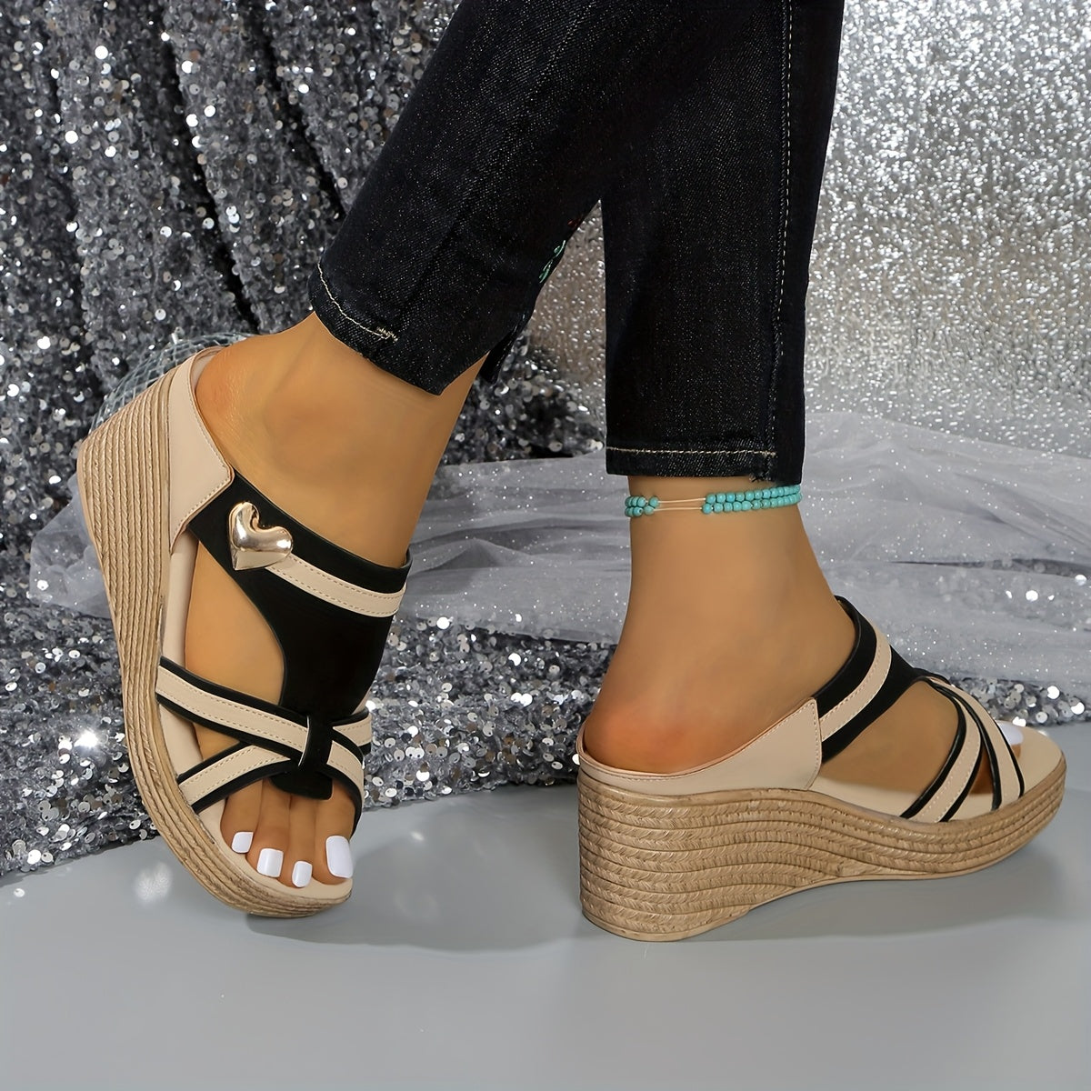 The Same Slope with Black Heart Slippers.