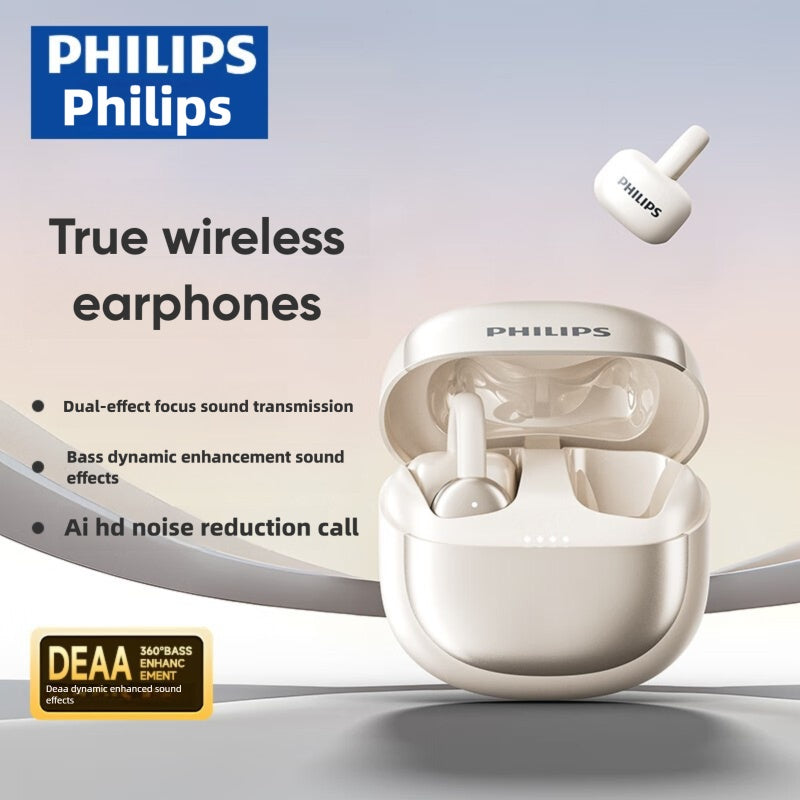 Philips True Wireless Bluetooth Headphones, Open Wireless Earbuds, Ear Clip Wireless Earbuds, for iPhone and Android, Comfortable to Wear, Bluetooth 5.4, 46 Hours of Playtime, Stereo Bass, LED Battery Display, ENC Dual Noise