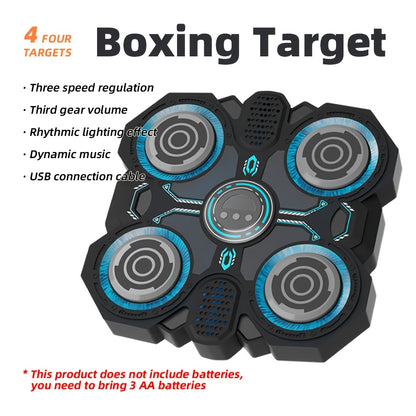 Interactive Boxing Exercise Toy with 4 Targets, Upgraded Edition with Cool LED Lights & Dynamic Music, Includes Punching Gloves, Adjustable Speed, Wall-Mountable, Ideal for Indoor Workout & Family Fun, Battery Operated (AA No