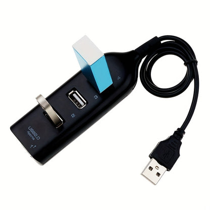 Hub USB de alta velocidade com 4 portas USB 2.0, cabo incluído, mini divisor USB, compatível com adaptadores de corrente e múltiplas tomadas para PC, portátil e notebook.