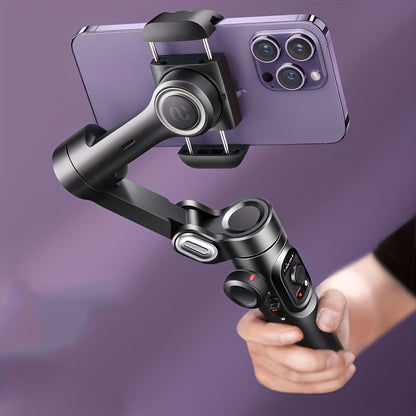 Estabilizador de gimbal portátil AOCHUAN-XE de 3 eixos, dobrável e giratório, com kit opcional de luz de enchimento RGB. Estabilizador de gimbal equilibrado que proporciona estabilidade e função anti-vibração, compatível com o rastreio facial e corporal.
