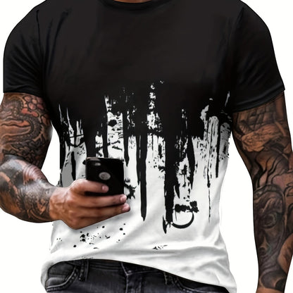Paint Splash Print, Men's Graphic Design Crew Neck Active T-shirt, Casual Comfy Tees Tshirts For Summer, Men's Clothing Tops For Daily Gym Workout Running