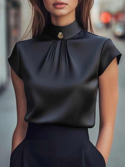 Women'S Elegant Blouse - Rich Purple, High Neck, Smooth Non-See-Through Fabric, All-Season Office & Everyday Shirt for Women - Professional & Formal Events, Versatile Clothing, Sophisticated Style, Highquality Material, Styli