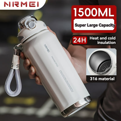 NIRMEI 316 Stainless Steel Insulated Sports Water Bottle with Straw - Leak-Proof, Dual-Use for Hot & Cold Beverages, Car Cup Holder Design, Matte Finish, Portable & Durable for Outdoor Activities, Festive Gift for Valentine'S