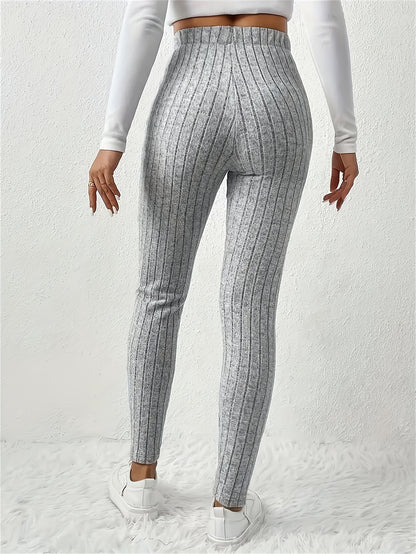 4pcs Women'S High-Waisted Leggings - Sexy Ribbed Design, Stretchy & Comfortable, Solid Colors (Black, Green, Purple, Beige) for Fall/Winter, Perfect for Running & Casual Wear, High Waisted Leggings