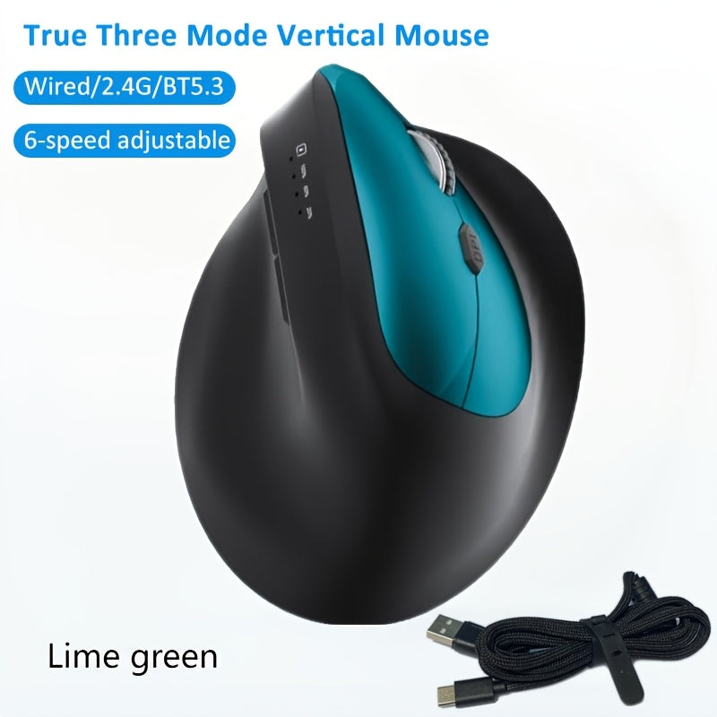 WOWSSYO Right-Handed Ergonomic Gaming Mouse - Wired + Wireless + BT Tri-Mode, 6-Speed Adjustable Optical, USB-C Rechargeable, Ergonomic Design for Laptop & Desktop Computers, Black/Red/Blue/Teal, Ergonomic Mouse, Computer Acc