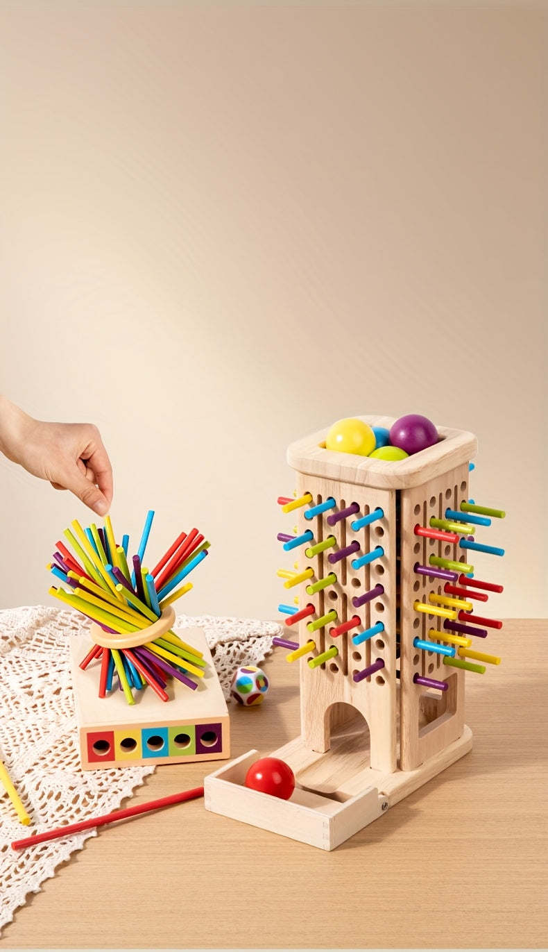 Wooden 3-in-1 Pulling Stick, Enhances Children's Fine Motor Skills and Patience Training, Cognitive Development Educational Interactive Board Game Toy, Patience Building Game, Playful Design, Durable Construction