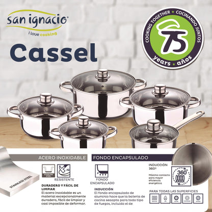 12pcs SAN IGNACIO Cassel Stainless Steel Cookware Set with SAN IGNACIO Daimiel Forged Aluminum Frying Pan Set (18/20/24 Cm)