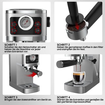 Espresso Machine CM1660B with 20 Bar Ulka Pump - Sieve Carrier Machine with Milk Frother, 1350W, 1.3L Water Tank - Compact Coffee Machine for Home