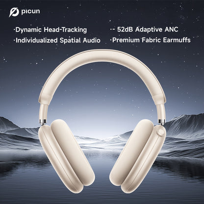 PICUN Wireless Headphones with Dynamic Head Tracking, -52dB ANC Noise Cancellation, 140Hrs Battery Life, Wireless 5.4, Wired/Wireless Switch, Double Connection & Multi-Mode Audio, Closed-back Design, Plastic Material, Compati